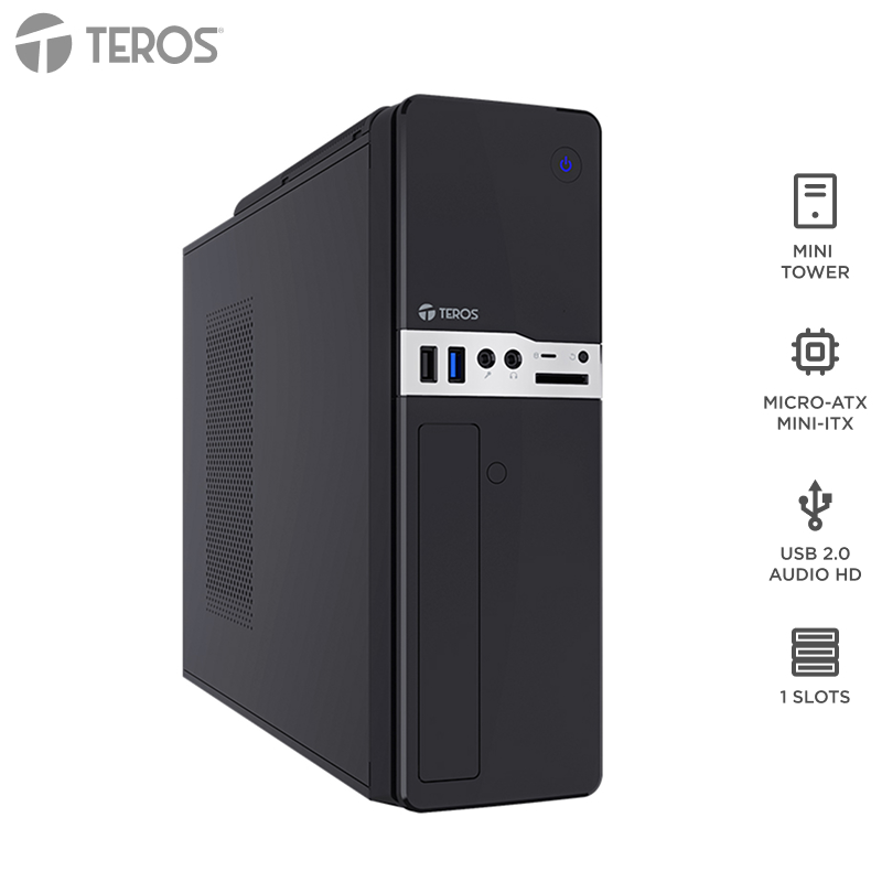 Case Teros TE-1032S, Slim, 250 W, USB 3.2 / USB 2.0, Audio HD, DVD, Negro