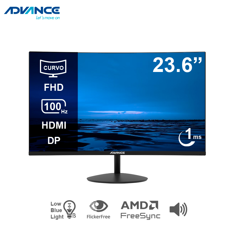 Monitor Curvo Advance ADV-2452S, 23.6” FHD VA, 100Hz, 1ms, HDMI, DP, Parlante, Negro
