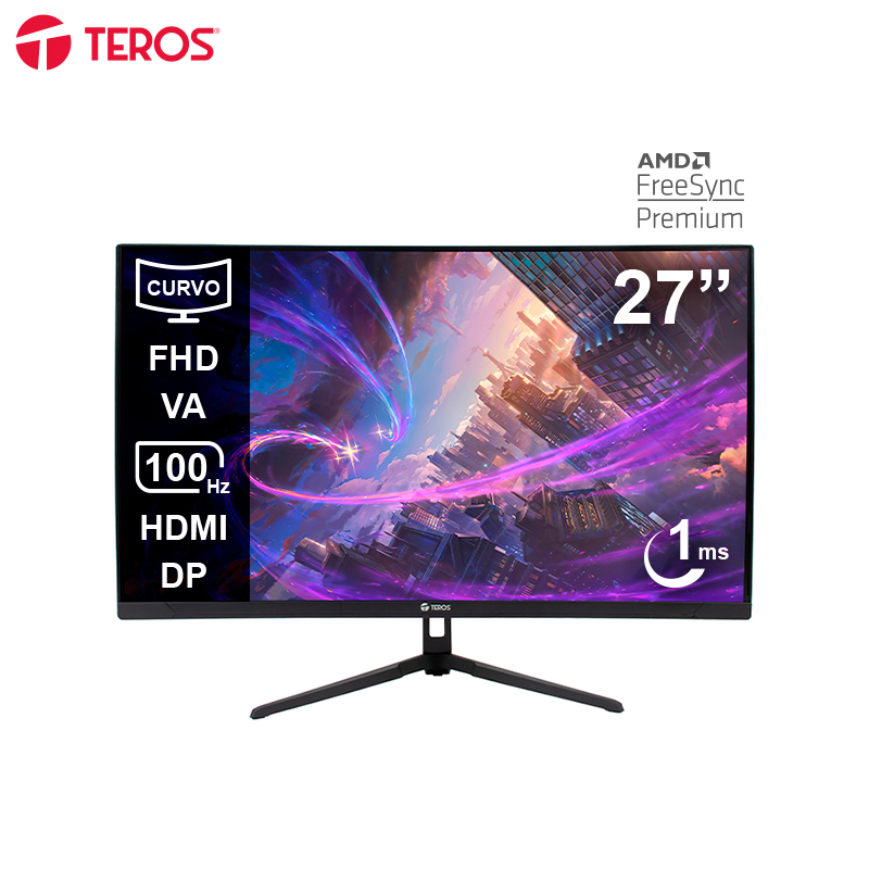 Monitor curvo TEROS TE-2732S 27” FHD VA 100Hz 1ms HDMI DP negro