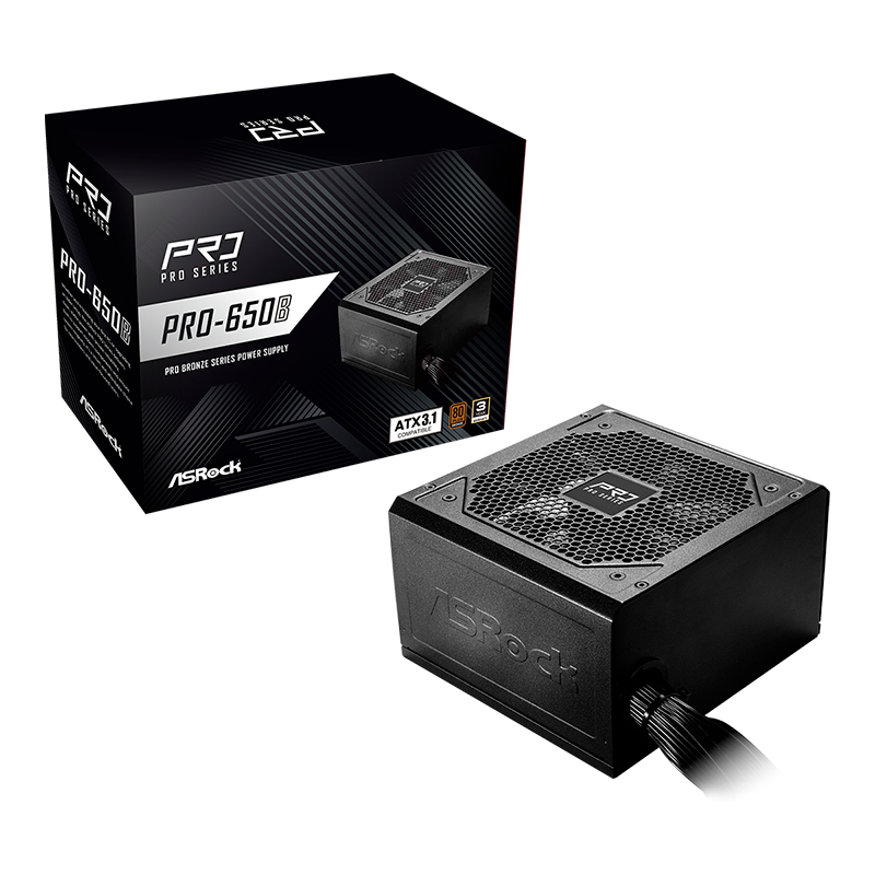 Fuente de alimentación Asrock, 650W, ATX, 80 Plus Bronze.