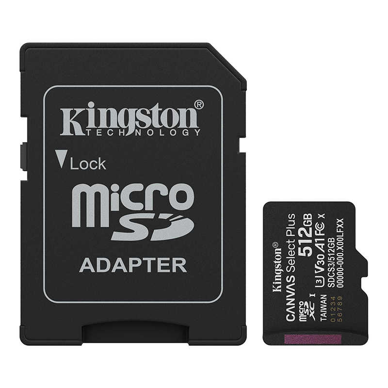 Tarjeta de Memoria Kingston 512GB MicroSD Canvas Select Plus -150MB/seg – UHS-I Clase 10