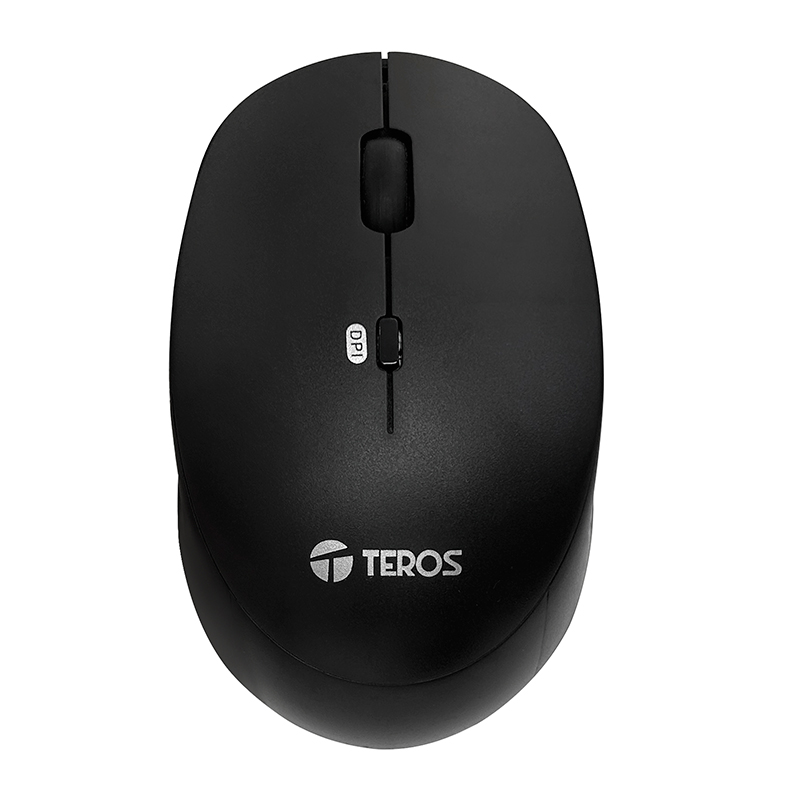 Mouse óptico inalámbrico Teros TE5074N, color Negro, 1600 dpi, receptor USB.